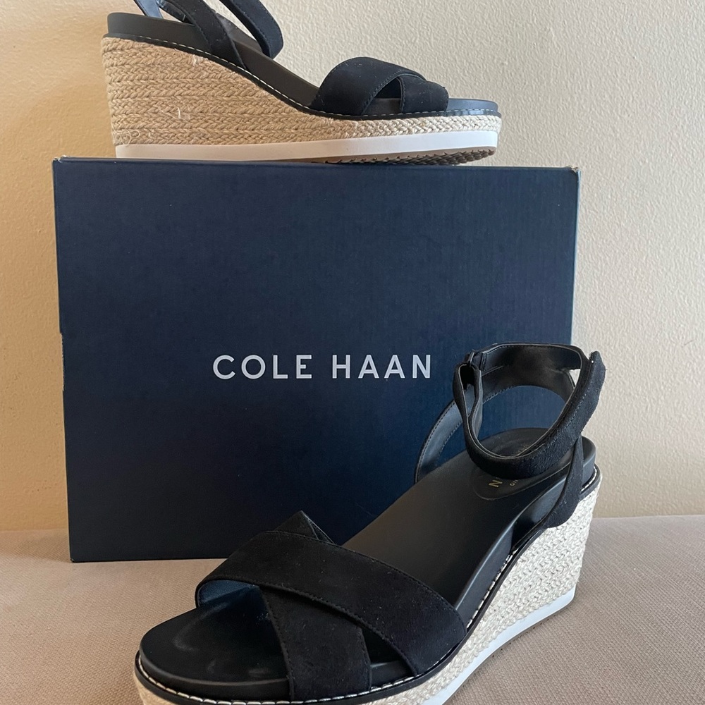 NEW in BOX Cole Haan Espadrille Wedge Sandal in Black. 8M